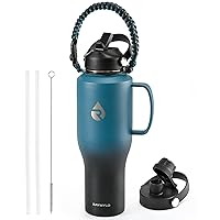 Water Bottle 40oz, Insulated Tumblers with Handle & Straw Lid & Paracord Handle, Triple Wall Vacuum Food-grade Stainless Steel Leakproof Hydro Travel Flask, Fit in Any Car Cup Holder