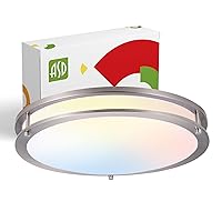ASD LED 18 Inch Round Flush Mount Light Fixture | 28W 2250LM 3000K-5000K 120V | 3CCT, Dimmable, Energy Star, ETL Listed | Close to Ceiling Double Ring Lamp, Low Profile Lighting | Nickel