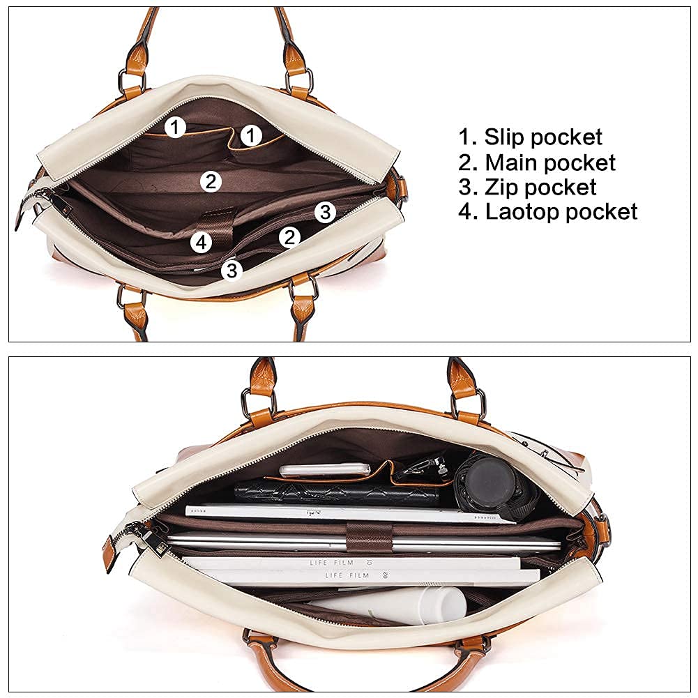 BOSTANTEN Women Leather Wallet RFID Blocking Small Bifold Zipper Pocket Wallet and Leather Briefcase Messenger Satchel Bags Laptop Handbags for Women