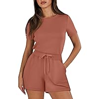 Women's Summer Short Sleeve Romper 2024 Casual Loose Crewneck Short Jumpsuit One Piece Outfits with Pockets