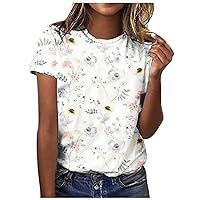 Summer Tops,Women's Fashion Casual Short Sleeve Printed Round Neck Loose Pullover Top