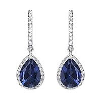 Multi Choice Pear Shape Gemstone 925 Sterling Silver Dangle Drop Long Earring (blue-sapphire)