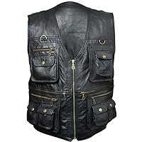 Front Pockets Real Sheep Napa Leather Vest-Front Pockets Hunting Military Tactical Vest