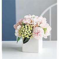 Artificial Hydrangea Flower Arrangement in Ceramic Vase and Vase Home Decoration Artificial Flower (Pink)