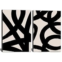 Framed Abstract Wall Art Canvas Set Lines Pictures Modern Mid Century Boho Wall Decor Minimalist Abstract Black Stroke Lines Canvas Painting Artwork Living Room Bedroom Home Office 12
