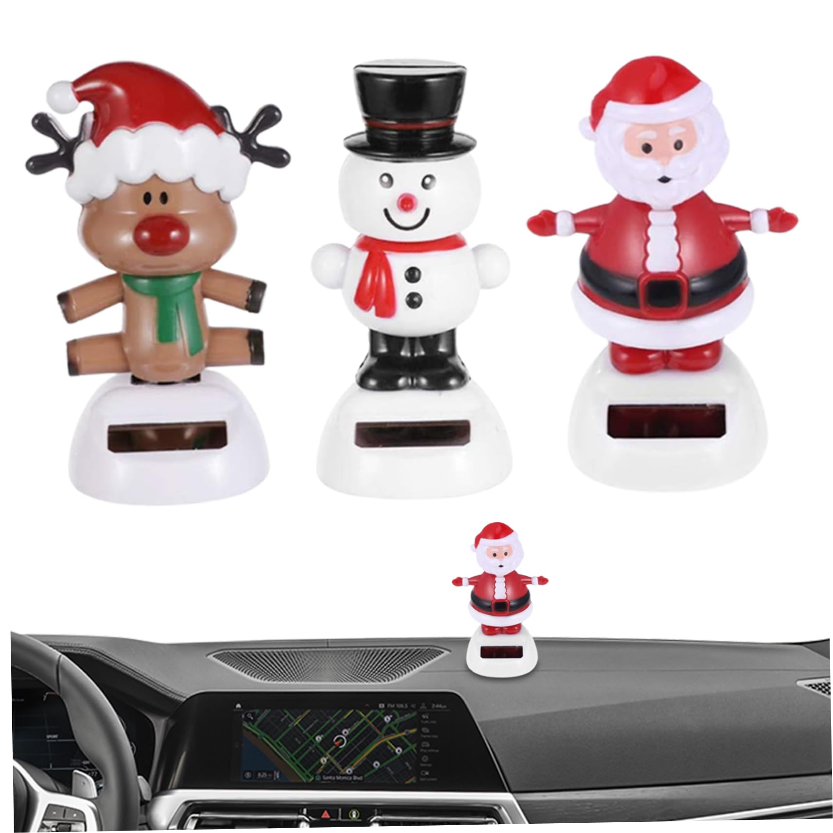 Dancing Solar Toys, 3pcs Solar Christmas Dancing Toys with Elk Santa Snowman, Shaking Head Desk Toys, Car Windowsill Decor for Car Dashboard Office Home Desk Decor
