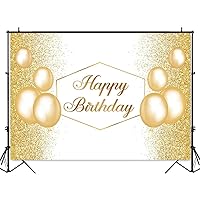 Golden Glitter Happy Birthday Backdrop for Party Decoration Gold Dots Balloons Adult Kids Birthday Background Custom Photocall 7x5 ft
