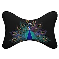 Pretty Blue Peacock Car Neck Pillow for Driving Memory Foam Headrest Pillow Cushion Set of 2 for Home Office Chair