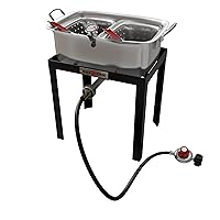 Gas One Double Fryer with 2 Baskets Propane Burners for Outdoor Cooking – Heavy Duty 18Qt Aluminum Pot Outdoor Deep Fryer with Cast Iron Burner – Propane Deep Fryer with Thermometer