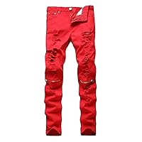 Andongnywell Men's Destroyed Slim Fit Jeans Stretch Ripped Skinny Denim Pencil Pants Trousers with Zipper