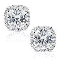 Mois 4 CT Cushion Colorless Moissanite Engagement Earring, Wedding/Bridal Earring Set, Solitaire Halo Style, Solid Gold Silver Vintage Antique Anniversary Promise Earring Gift for Her