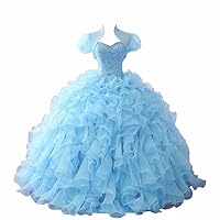 Ball Gown Ruffles Organza Quinceanera Prom Dress Rhinestones Wrap Lace up Back Long 2023