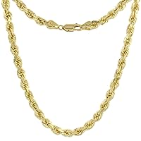 Solid Yellow 10K Gold 5mm Diamond Cut Rope Chain Necklaces and Bracelets for Men & Women 7-30 inch