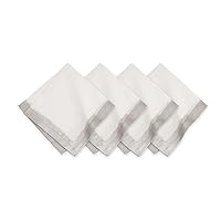 Linen Metallic Brushstroke Napkins, 21 Inches x 21 Inches, Set of 4, White and Silver