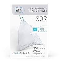 8 Gallon Kitchen Trash Bags with Drawstring Handles, Heavy Duty Custom Fit Design for 30 Liter Dual Recycling Liners, Code 30R, 60 Count