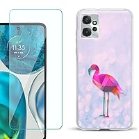 Slim Fit Shockproof Phone Case Compatible with Motorola Moto G Power 5G 2023, with Tempered Glass Screen Protector - Flamingo/Polygon