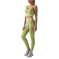 Women Workout Set Active 2 Pieces Snake Print High Waisted Leggings with Paded Sports Bra Crop Top