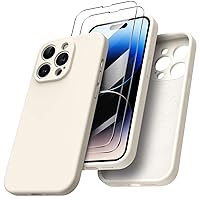 ORNARTO Designed for iPhone 14 Pro Case with Screen Protector [2 Pack], Liquid Silicone Case Gel Rubber Cover [Full Body] Shockproof Protective Phone Case for iPhone 14 Pro 6.1 inch-Beige