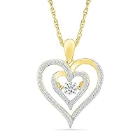 DGOLD 10kt Yellow Gold Round White Diamond Dancing Diamond Heart Pendant for Women (1/2 cttw)