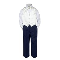 4pc Baby Toddler Boy Party Suit Tuxedo Navy Pants Shirt Vest Bow tie Set Sm-4T