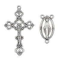 Pandahall 10sets Antique Silver Rosary Cross and Center Sets Alloy Crucifix Cross Pendants and Centerpiece Catholic Virgin Links for Rosary Bead Necklace Making