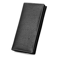 Men's Genuine Leather Multi-Card Long Bifold Wallet For Checkbook Black