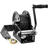 VEVOR Hand Winch, 1600 lbs Pulling Capacity, Boat Trailer Winch Heavy Duty Rope Crank with 33 ft Polyester Strap and Two-Way Ratchet, Manual Operated Hand Crank Winch for Trailer, Boat or ATV Towing