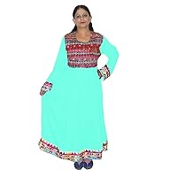 Women's Long Dress Wedding Wear Embroidered Casual Tunic Maxi Dress Teal Color Plus Size (5XL)