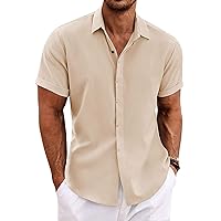 COOFANDY Men's Linen Shirts Short Sleeve Casual Shirts Button Down Shirt for Men Beach Summer Wedding Shirt