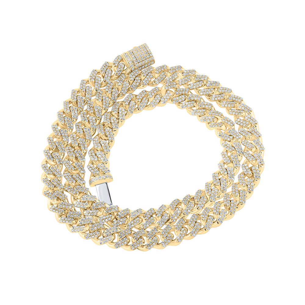 The Diamond Deal 10kt Yellow Gold Mens Round Diamond Cuban Link Chain Necklace 12-3/8 Cttw
