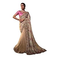 Beige Designer Heavy Bridal & wedding Indian Woman's IMPORTED Sari dimaond & Sequin Saree Blouse hit 3240
