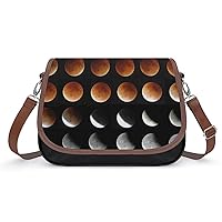 Moon Phase Lunar Eclipse Cute Shoulder Bag Removable Straps Crossbody Bag Waterproof Leather Handbag for Women