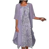 Mother of The Bride Dresses, Summer Sleeveless Floral Long Dresses with 1/2 Sleeve Maxi Kimono Two Piece Outfits
