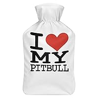 I Heart My Pit Bull Hot Water Bottle Rubber Injection Bag with Soft Plush Cover for Menstrual Pain Cramps 1000ML