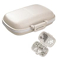 1Pack Travel Pill Organizer, 8 Compartments Portable Pill Case, Small Pill Box for Pocket Purse Portable Medicine Vitamin Container Beige