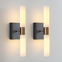 Wall Sconces Set of Two Black and Brass Gold Wall Lights with White Frosted Glass Shade Modern Wall Lamp for Bathroom Living Room Indoor Vanity Up and Down Sconces Wall Lighting for Hallway