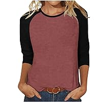 Womens Color Block Tshirts 3/4 Length Sleeve Summer Tops Crew Neck Blouse Casual Loose Lightweight Tunic Tees Workout Clothes