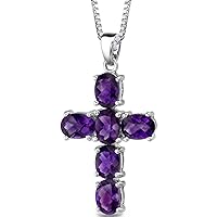 PEORA Amethyst Cross Pendant Necklace for Women 925 Sterling Silver, Natural Gemstone Birthstone, 4.50 Carats total Oval Shape, with 18 inch Chain
