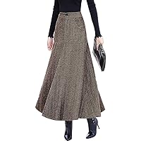 IDEALSANXUN Long Wool Skirts for Womens Fall Winter High Waist Vintage Pleated Skirts