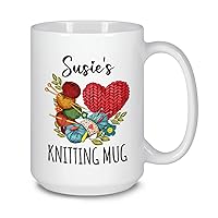 Custom Name Knitting Coffee Mug Gifts For Knitters, Knitting Yarn Mug, Crochet Tea Cup, Personalized Knitting Ceramic Mug Gift For Knitting Crochet Lover, Customized Crochet Cups 11oz 15oz