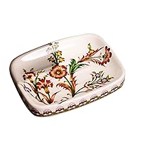 Ceramic Soap Dish - Creative Ice Crack Ceramic Red Flower Pattern Soap Dish Holder for Bathroom and Shower Soap Tray Box with Drain,Gift for Mum Family Christmas