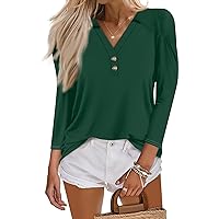 Plus Size Club Long Sleeve Tops Teen Girls Holiday Modern Solid Color Softest Top Women V Neck Cotton Loose Green XXL