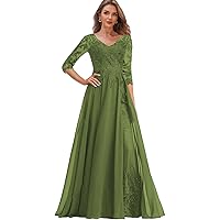 Mother of The Bride Dresses Applique - Chiffon Long Wedding Guest Dresses 3/4 Sleeves