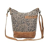 Floral Print Upcycled Canvas and Genuine Leather Crossbody Bag