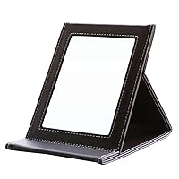 KINGFOM Portable Folding Vanity Mirror with Stand Pu Leather Cover Tabletop Makeup Mirror Large(Brown)