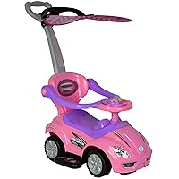 ChromeWheels Push Cars for Toddlers, 3 in 1 Ride on Push Car with Removable Canopy, Ride on Toys Mega Car w/Handle & Horn & Music, Pink