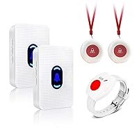 Daytech Caregiver Pager Call Button for Elderly Caregiver Paging System Home Alert Pager for Seniors Patient Nurse Help Button 2 Receiver & 3 Panic Emergency Button