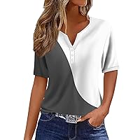 Casual V Neck Button Down Women Tops Short Sleeve T Shirt 2024 Trendy Going Out Printed Summer Blouse