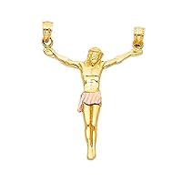 14K Two Tone Gold Jesus Body Crucifix Cross Religious Pendant - Crucifix Charm Polish Finish - Handmade Spiritual Symbol - Gold Stamped Fine Jewelry - Great Gift for Men & Women for Occasions, 32 x 25 mm, 1.5 gms