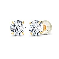 Solid 925 Sterling Silver Gold Plated 6mm Round Genuine Birthstone Gemstone Hypoallergenic Stud Earrings For Women and Girls